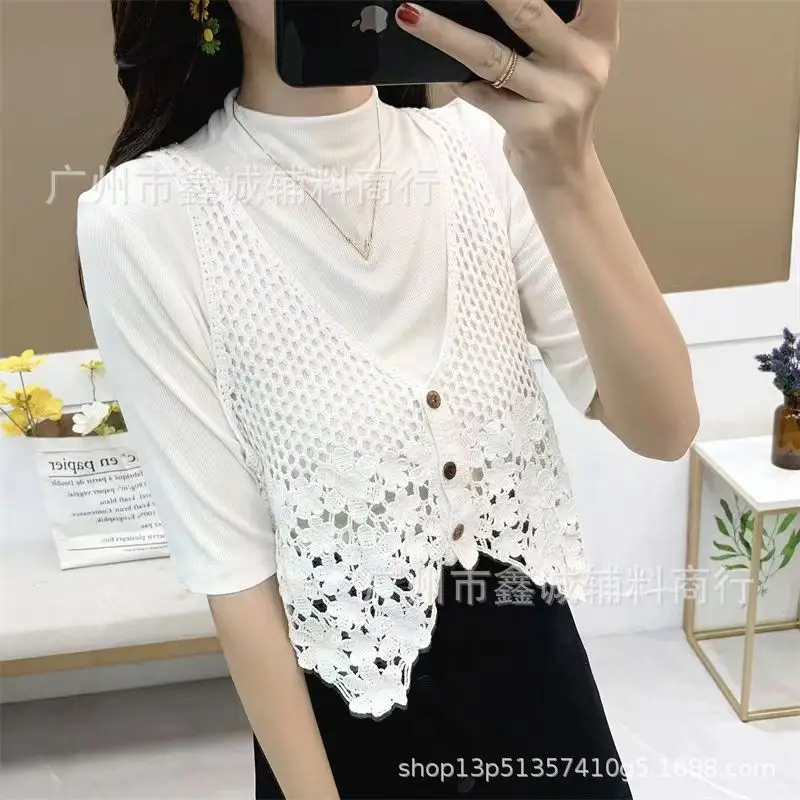 Women's V-neck Knitted V-Neck Vest Blouse - Image 8