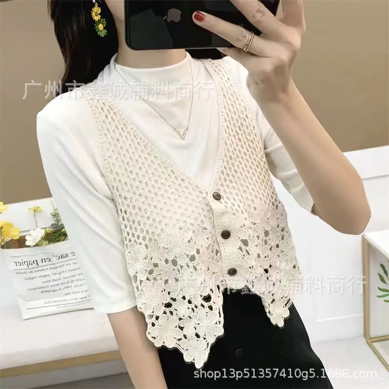 Women's V-neck Knitted V-Neck Vest Blouse - Image 9