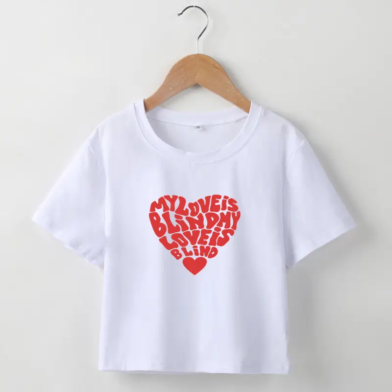 Women Crossbody Heart Print T-Shirt Black Cotton Short Sleeve - Image 2