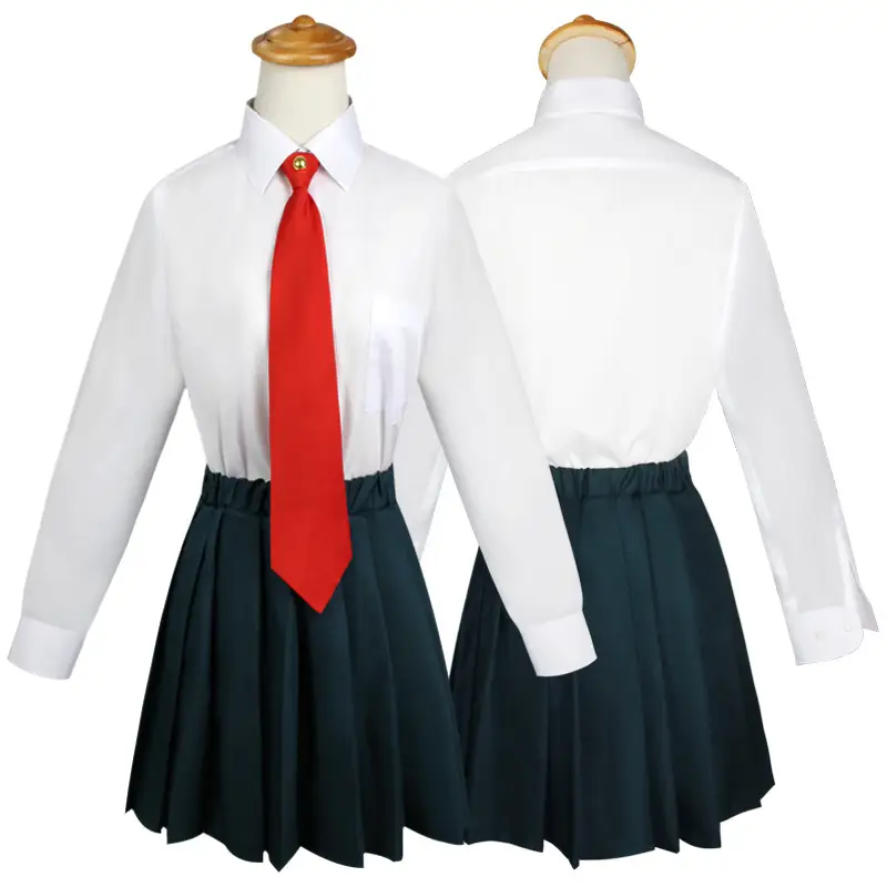 White School Uniform Shirt with Red Tie & Black Skirt - Image 8
