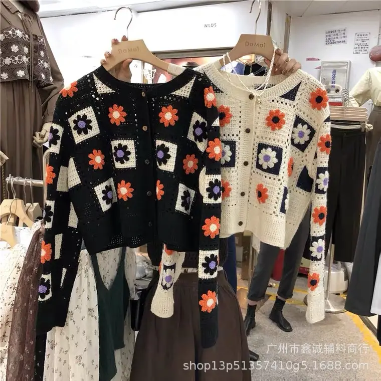 New Arrival Hollow Embroidered Knitted Cardigan Women Winter - Image 11
