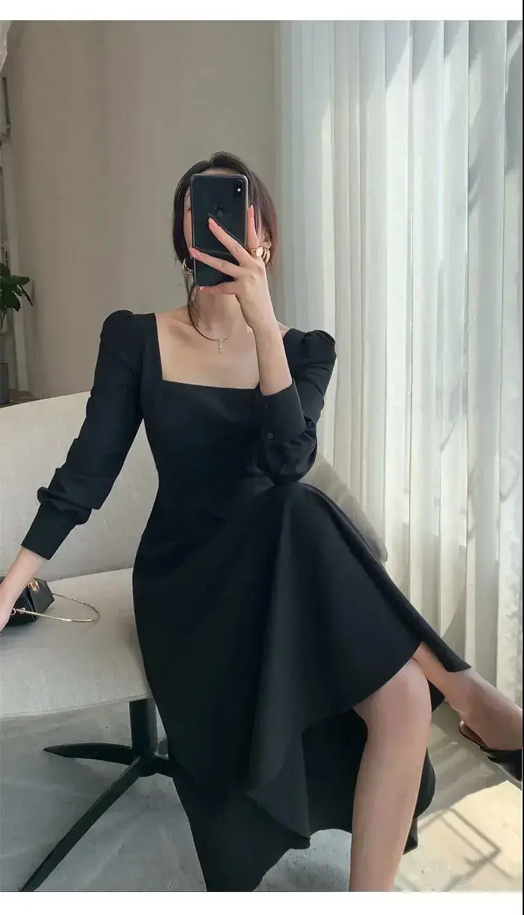 Black Long Sleeve French Style Dress for Women 2024 — feature 7