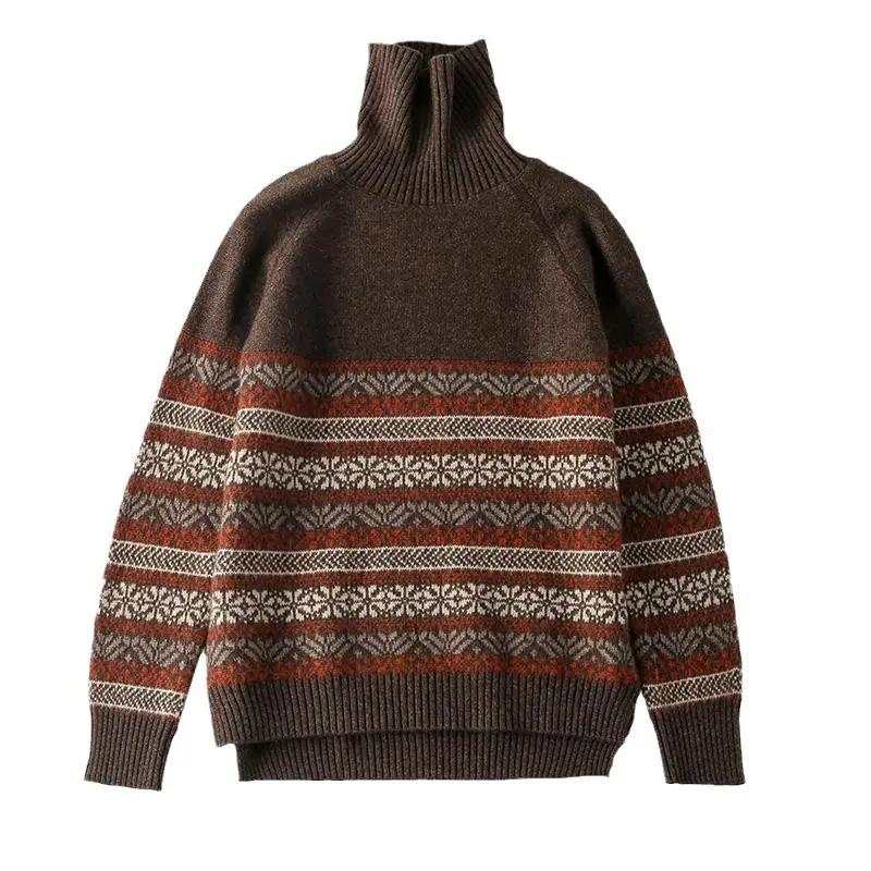 Women's Autumn Winter High Collar Jacquard Sweater - Image 6
