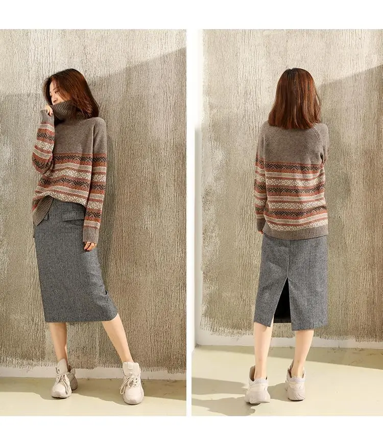 Women's Autumn Winter High Collar Jacquard Sweater — feature 11
