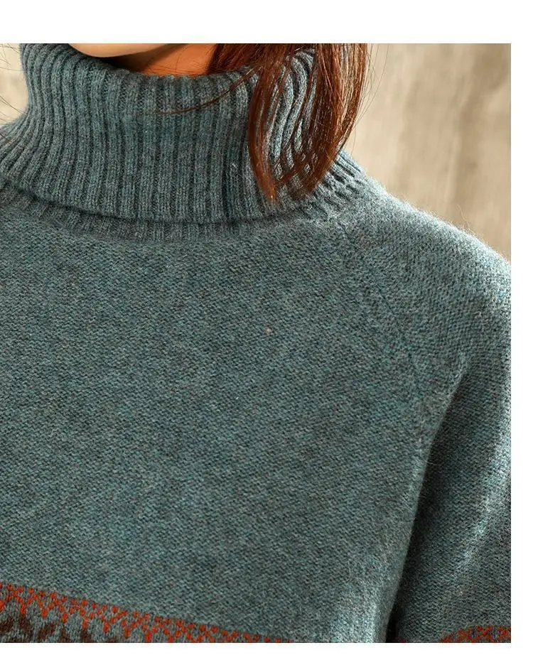 Women's Autumn Winter High Collar Jacquard Sweater — feature 13