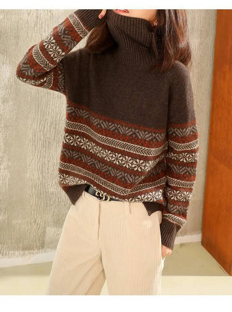 Women's Autumn Winter High Collar Jacquard Sweater — feature 4