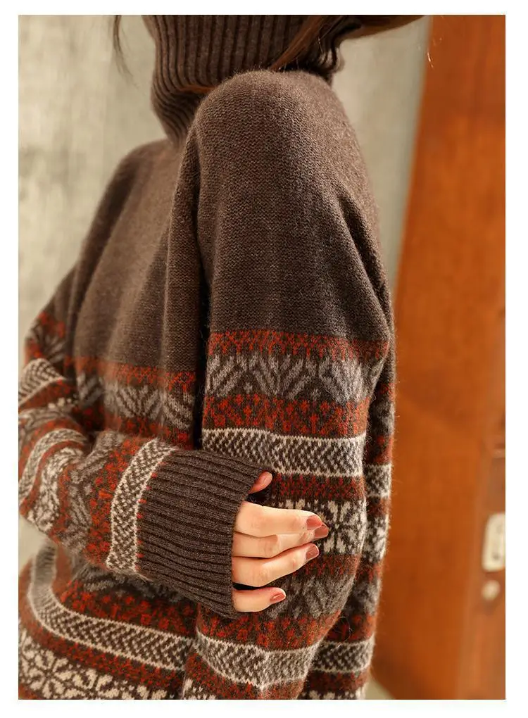 Women's Autumn Winter High Collar Jacquard Sweater — feature 5