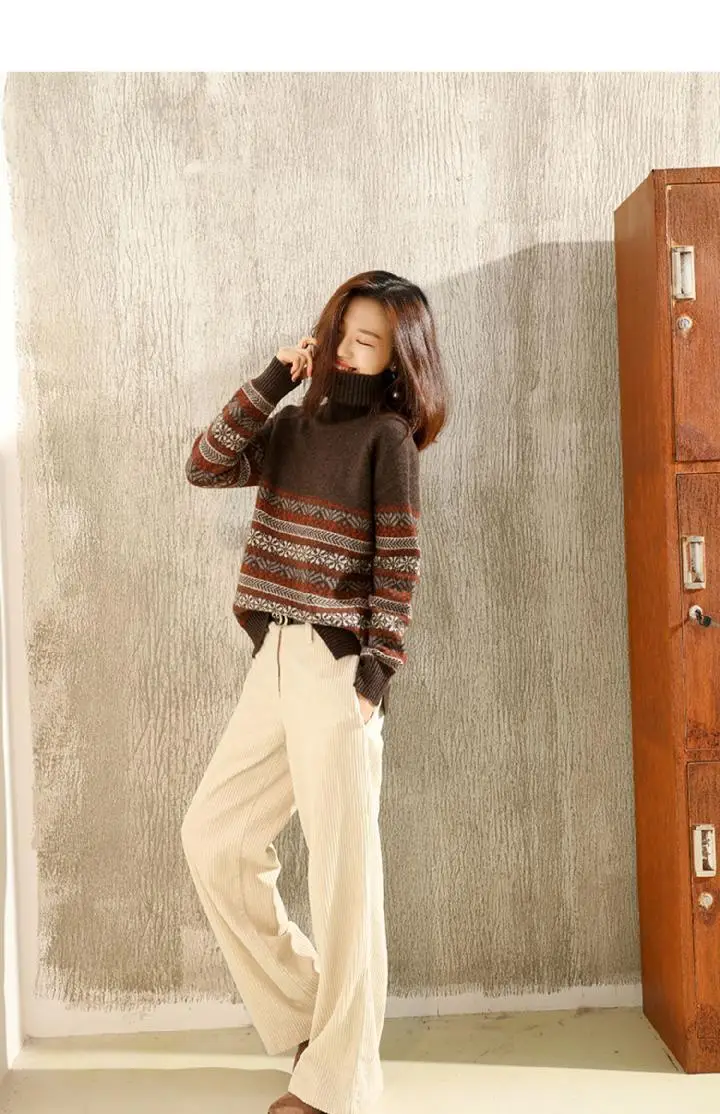 Women's Autumn Winter High Collar Jacquard Sweater — feature 6