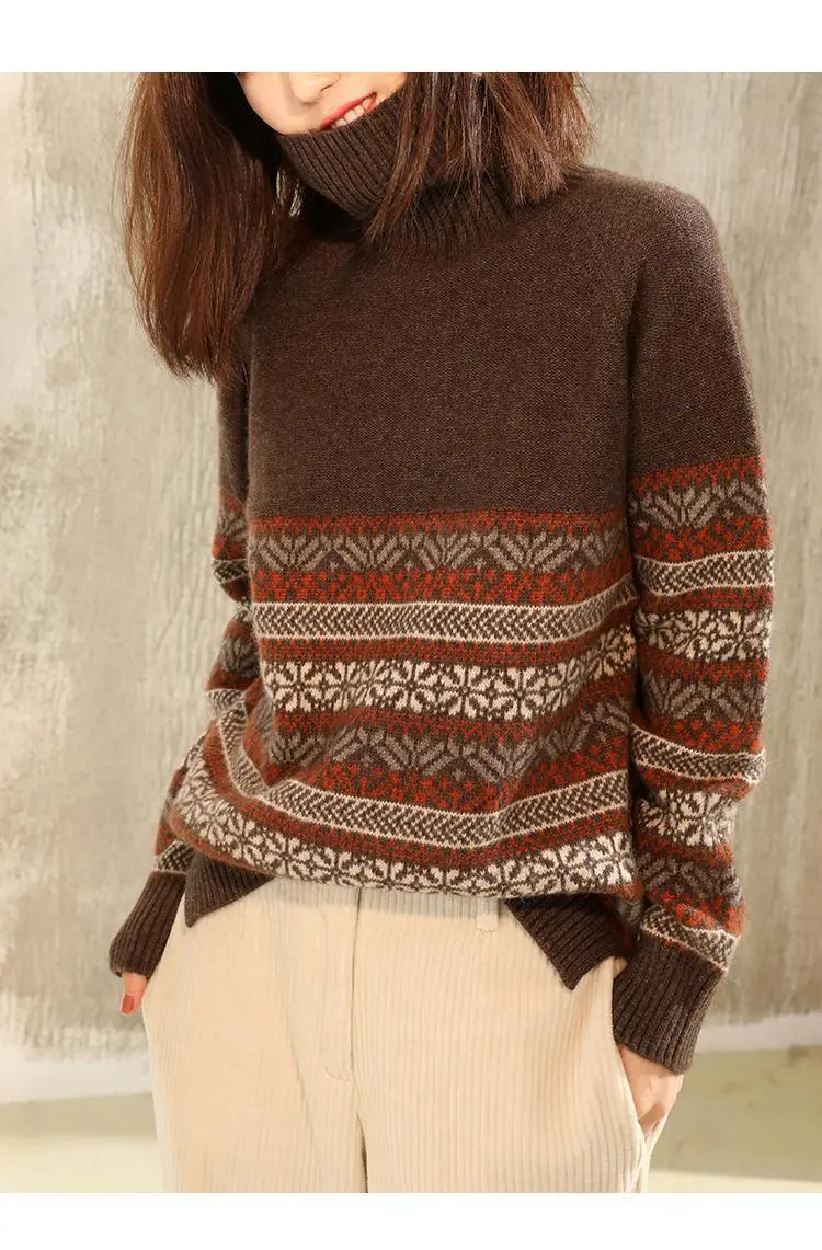 Women's Autumn Winter High Collar Jacquard Sweater — feature 7