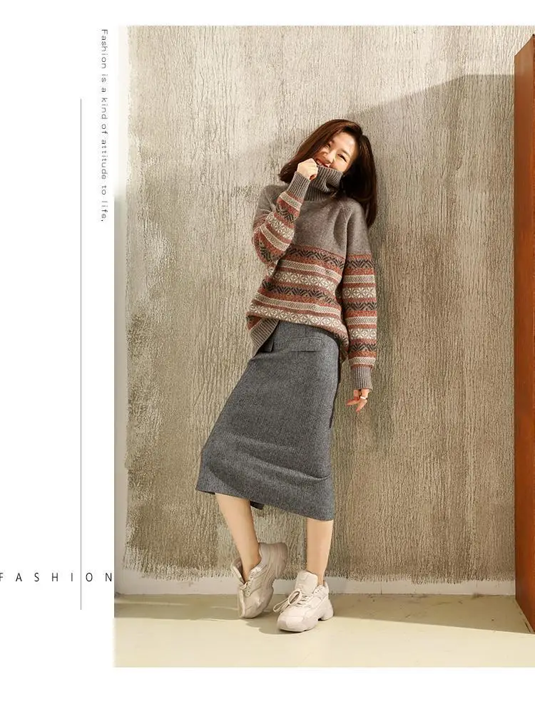 Women's Autumn Winter High Collar Jacquard Sweater — feature 8