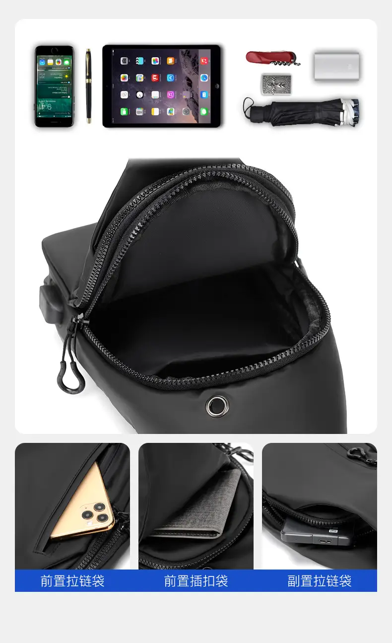 Men's Waterproof Crossbody Bag Black Lightweight — feature 12