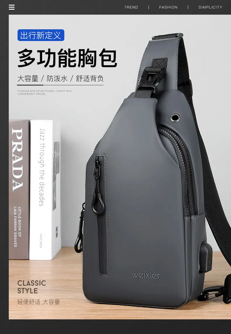 Men's Waterproof Crossbody Bag Black Lightweight — feature 8