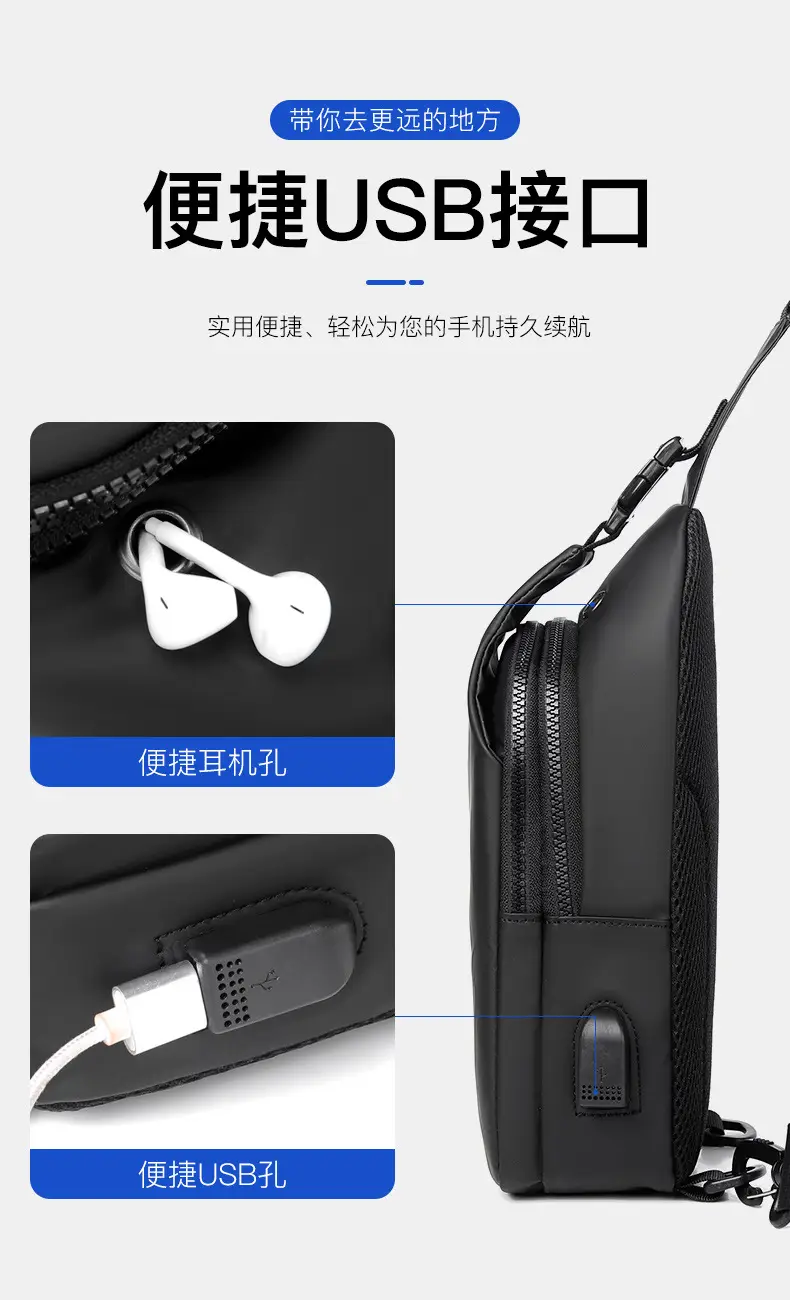 Men's Waterproof Crossbody Bag Black Lightweight — feature 9