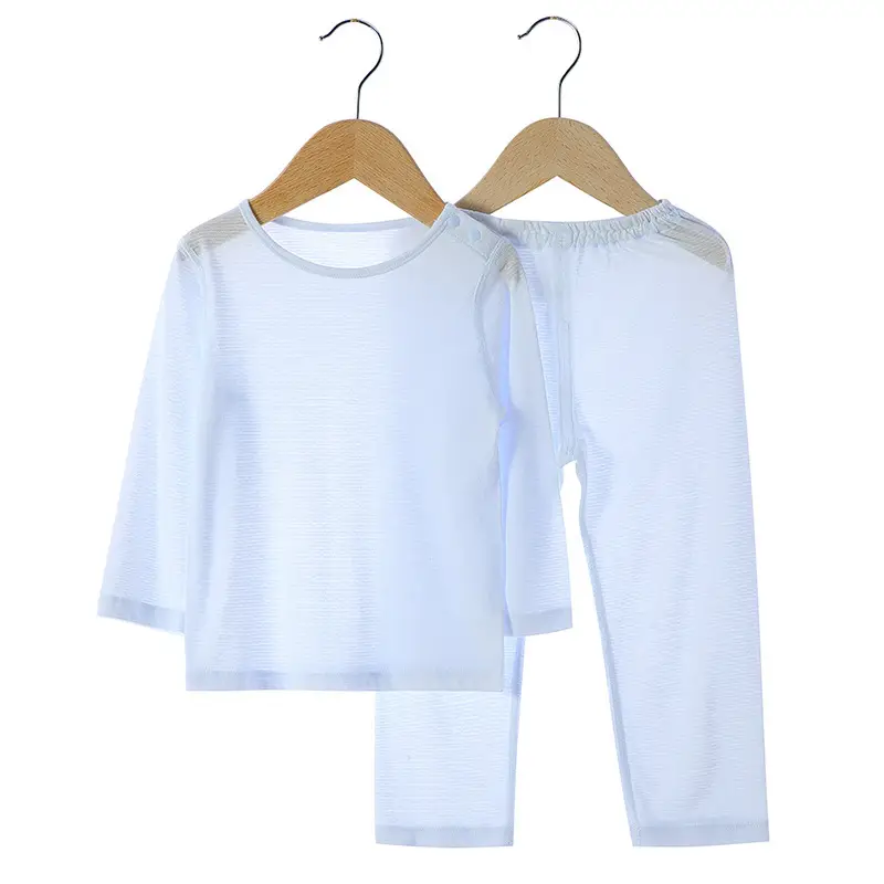 White Cotton Pajama Set for Kids Summer Autumn Comfort - Image 3