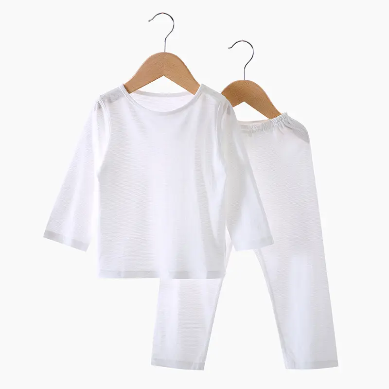 White Cotton Pajama Set for Kids Summer Autumn Comfort - Image 4