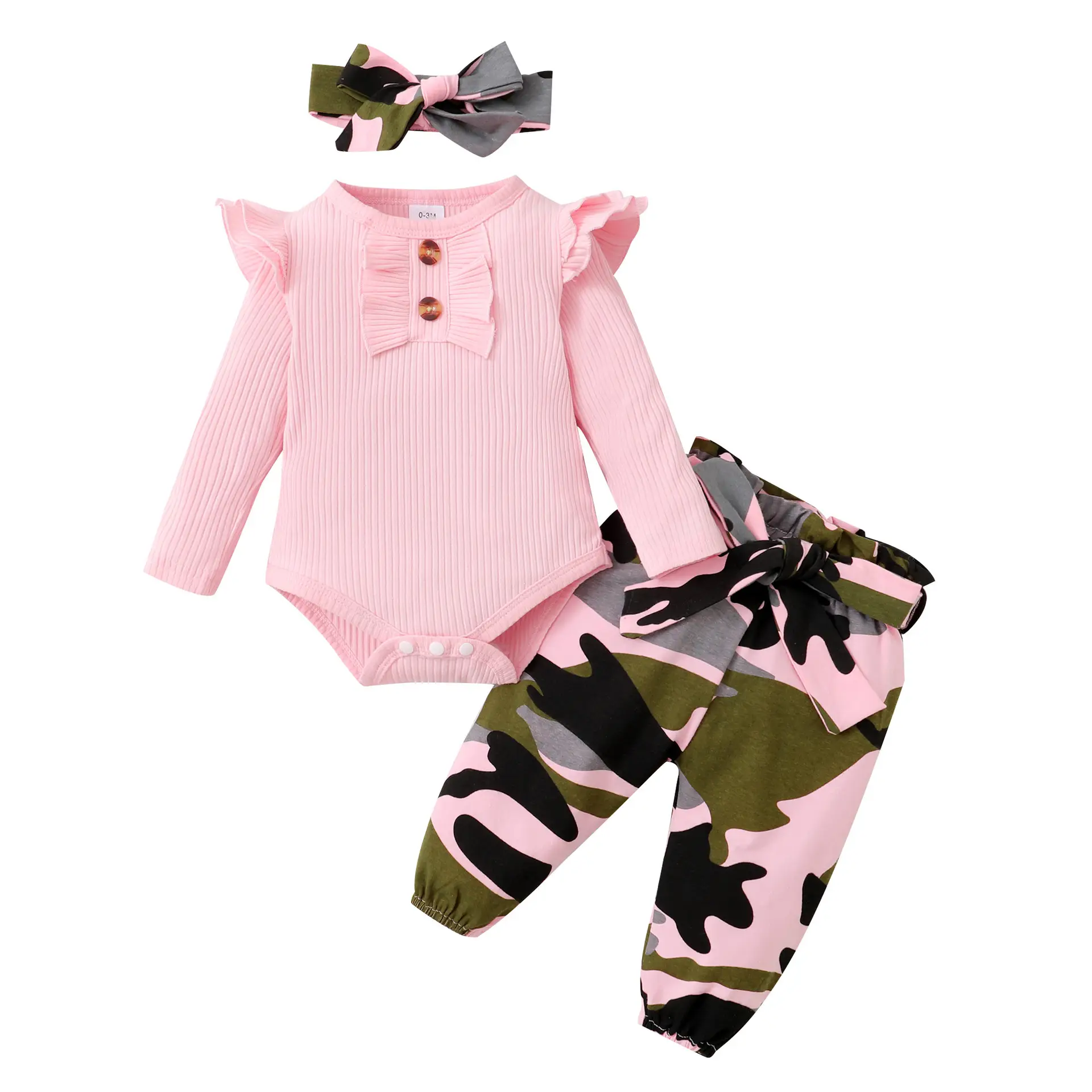Girls Pink Knitted Long Sleeve Top with Camouflage Pants