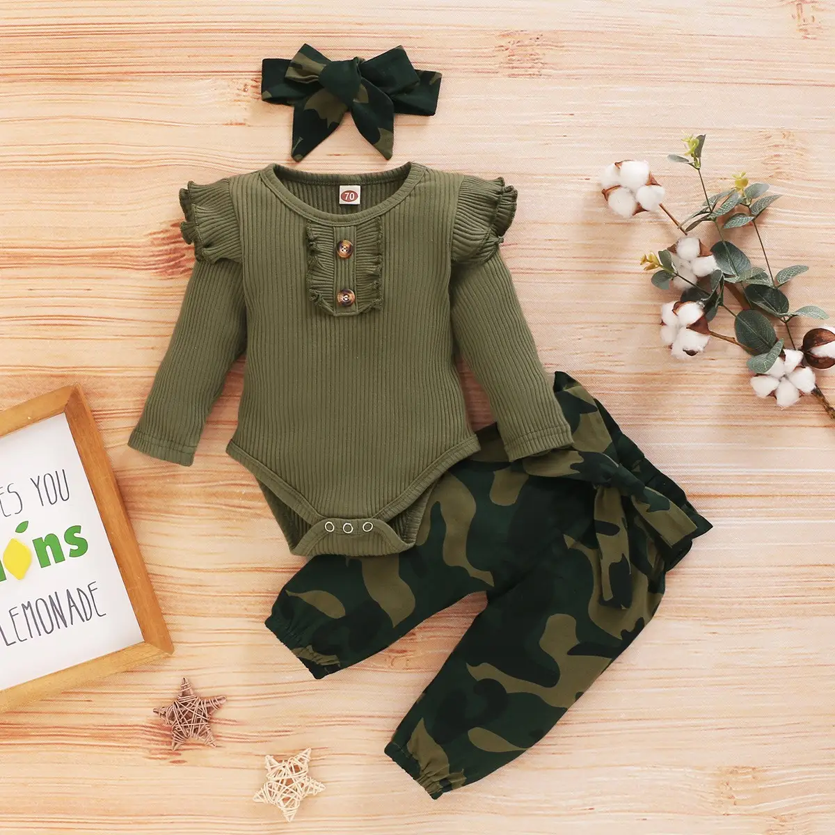 Girls Pink Knitted Long Sleeve Top with Camouflage Pants