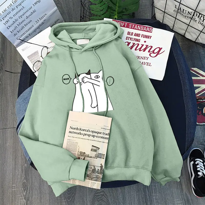 Women Fleece Hoodie Blue Winter 2021 Oversize - Image 8