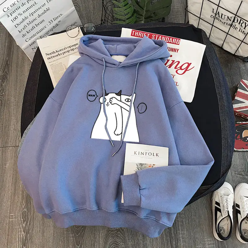 Women Fleece Hoodie Blue Winter 2021 Oversize - Image 10