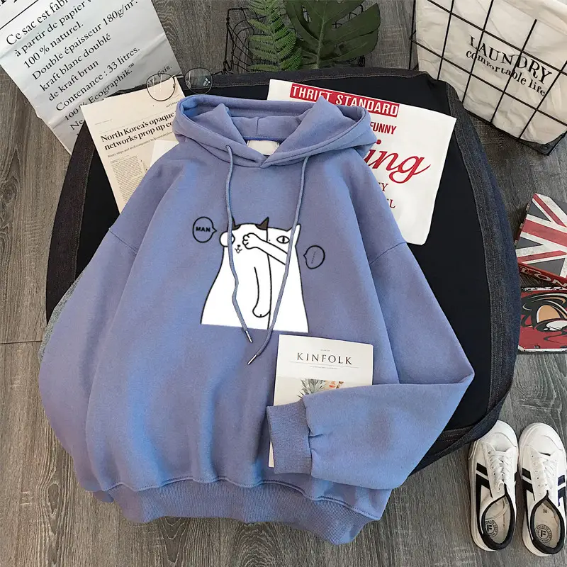 Women Fleece Hoodie Blue Winter 2021 Oversize - Image 5