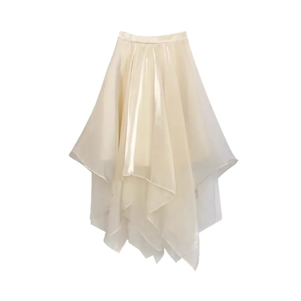 Black High-Waist French Style Skirt with Mesh Flared Design