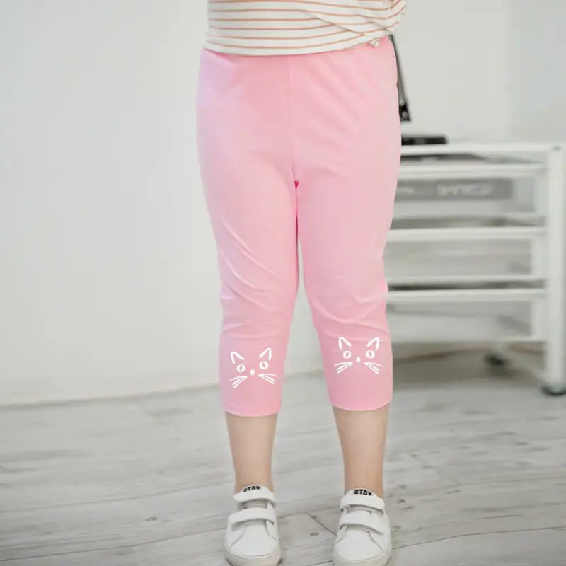 Black Cat Embroidered Summer Leggings for Girls - Image 4