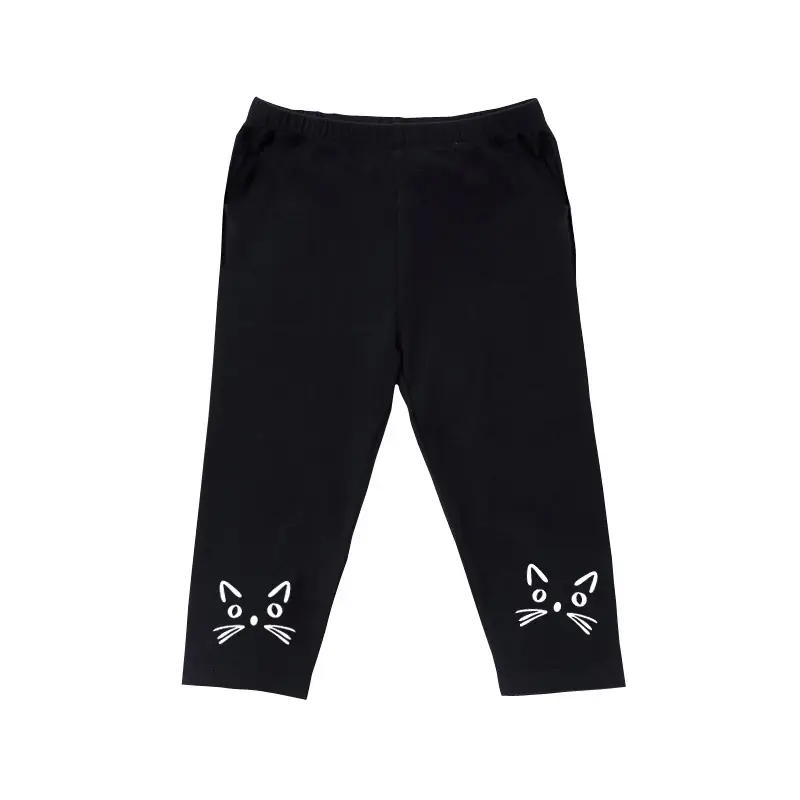Black Cat Embroidered Summer Leggings for Girls - Image 5
