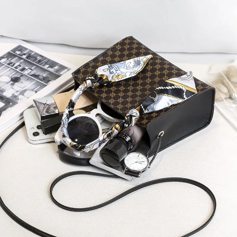 Women's Printed Silk Scarf Bag with Crossbody Handle