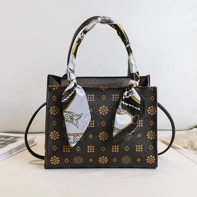 Women's Printed Silk Scarf Bag with Crossbody Handle