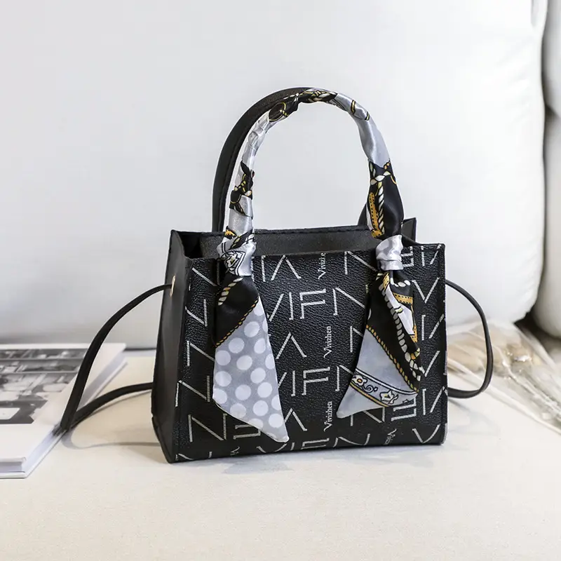 Women's Printed Silk Scarf Bag with Crossbody Handle