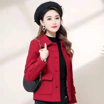 Women Woolen Short Coat Yellow 2021 Winter Elegant - Image 6