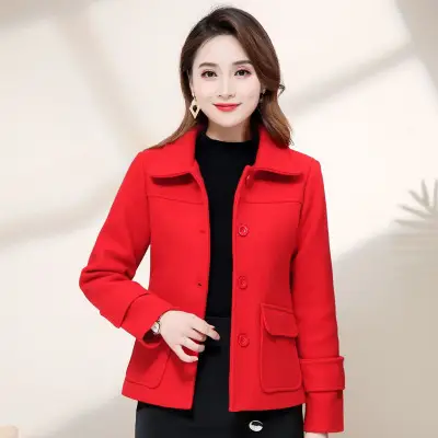 Women Woolen Short Coat Yellow 2021 Winter Elegant - Image 7