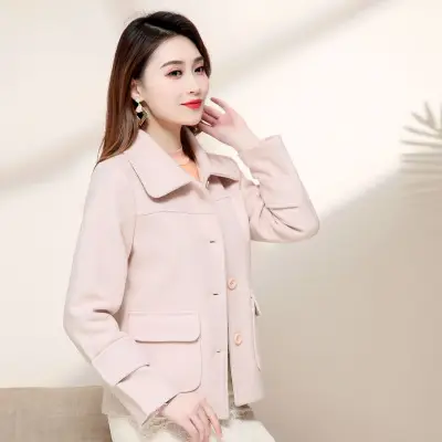 Women Woolen Short Coat Yellow 2021 Winter Elegant - Image 8