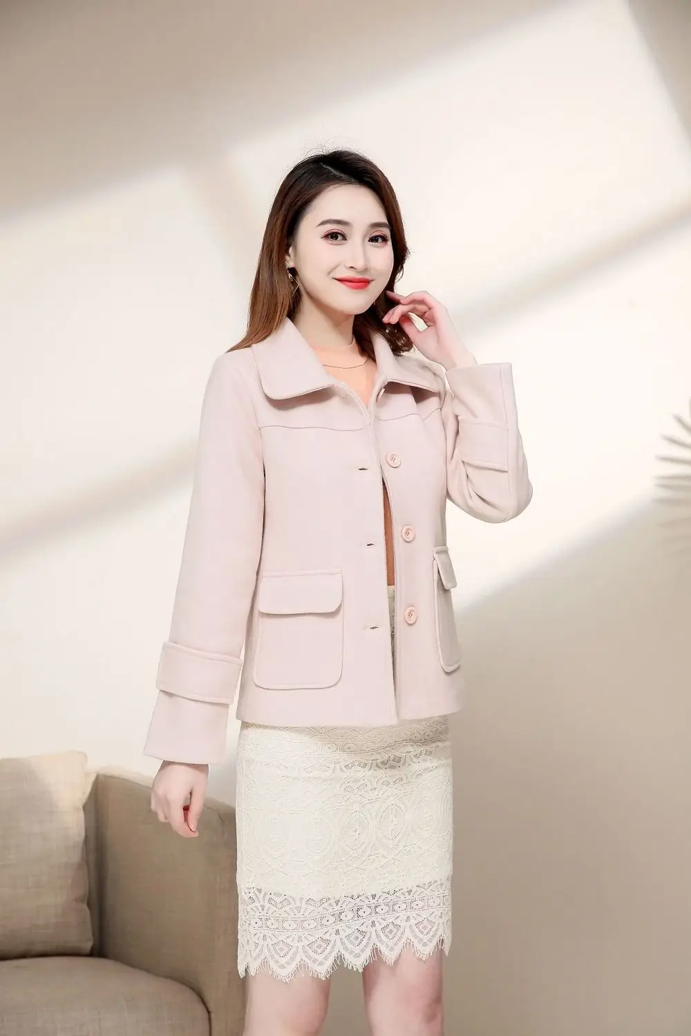 Women Woolen Short Coat Yellow 2021 Winter Elegant — feature 13
