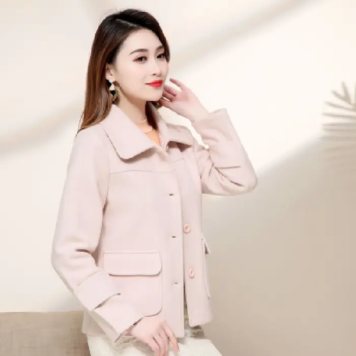 Women Woolen Short Coat Yellow 2021 Winter Elegant - Image 4