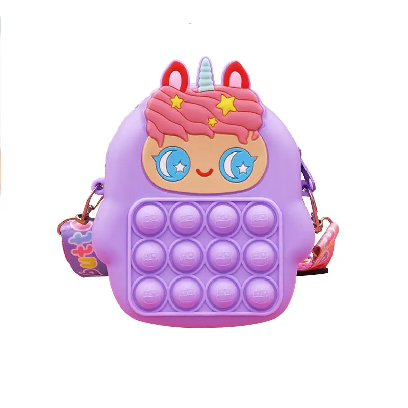 Unicorn Press Bubble Bag for Kids Crossbody Silicone Purse