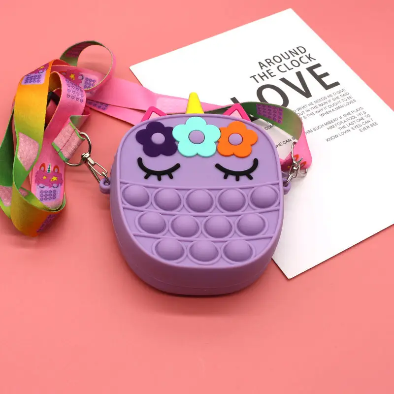 Unicorn Press Bubble Bag for Kids Crossbody Silicone Purse
