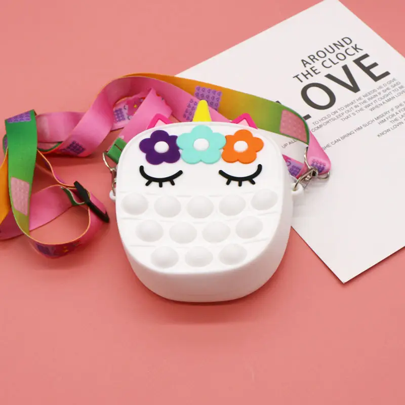 Unicorn Press Bubble Bag for Kids Crossbody Silicone Purse