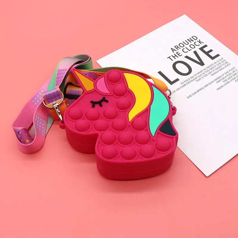Unicorn Press Bubble Bag for Kids Crossbody Silicone Purse