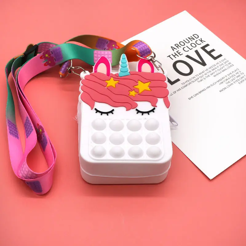 Unicorn Press Bubble Bag for Kids Crossbody Silicone Purse