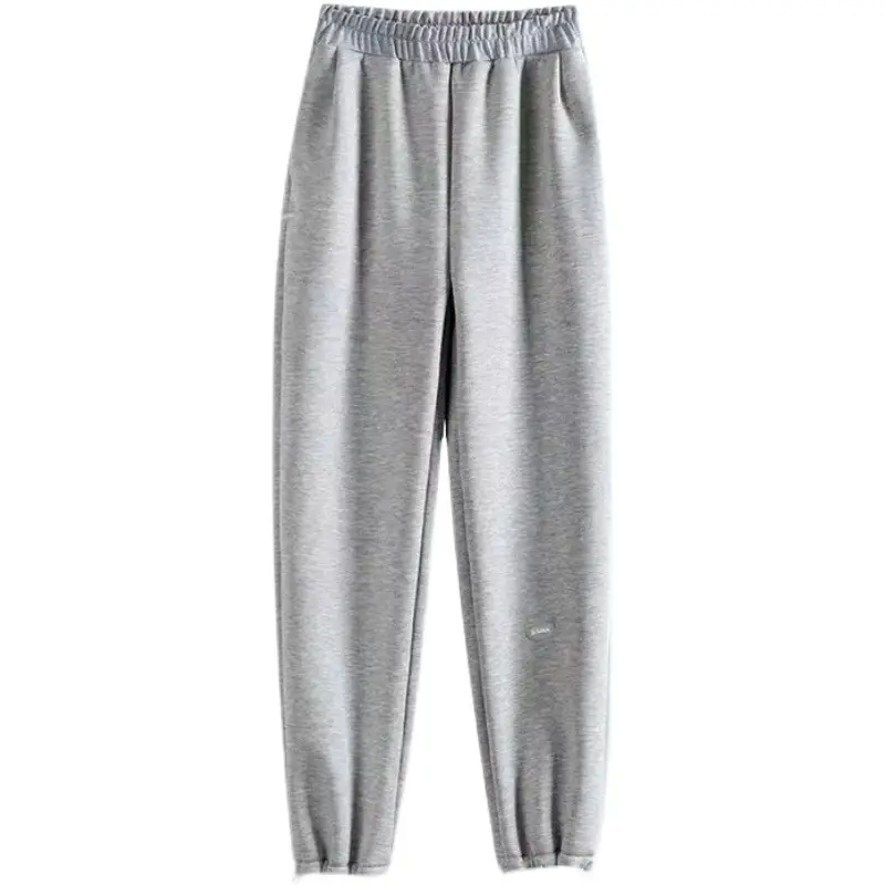 Women Winter Thick Grey Fleece Wide Leg Pants