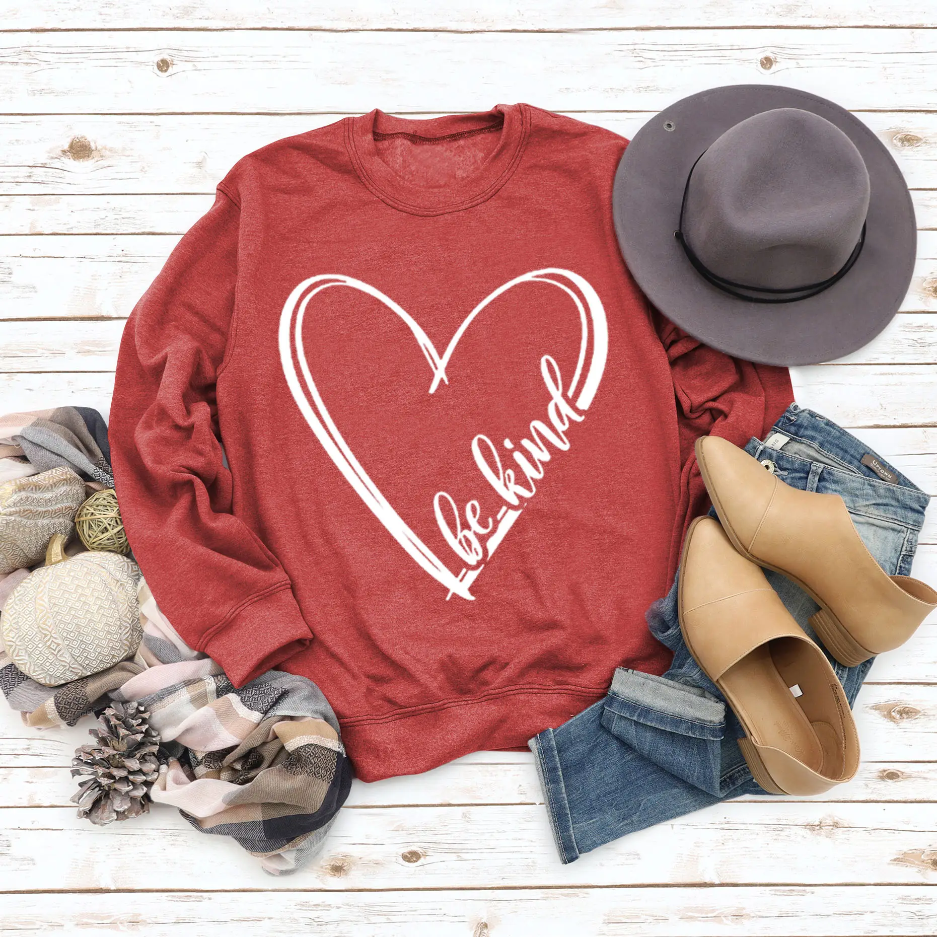 Be Kind Printed Sweater for Women Winter Grey