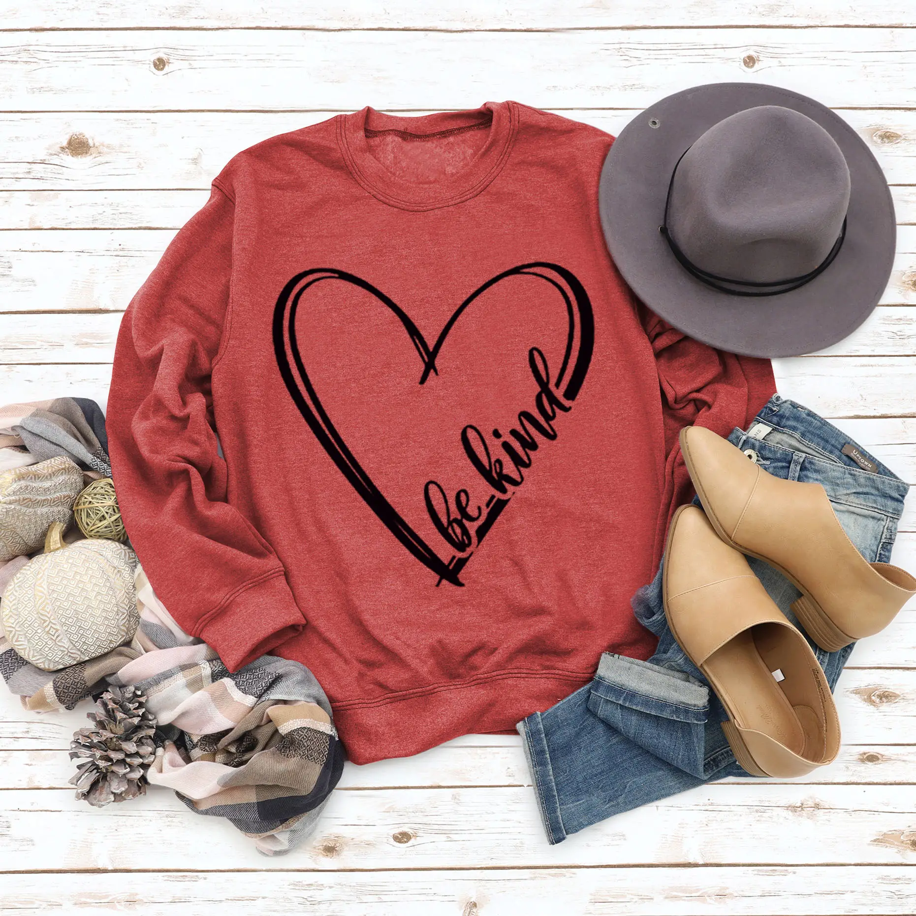 Be Kind Printed Sweater for Women Winter Grey