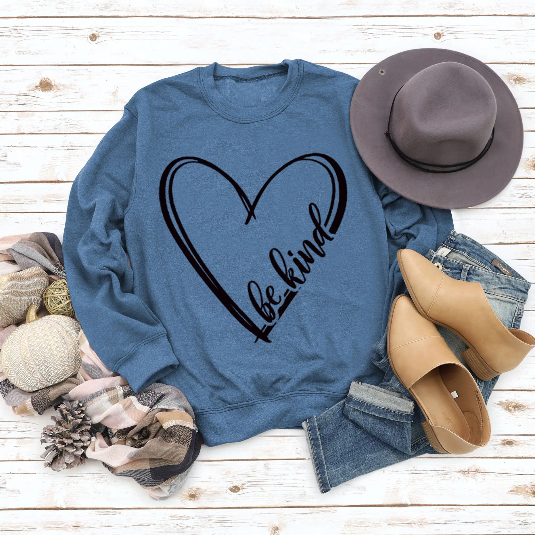 Be Kind Printed Sweater for Women Winter Grey