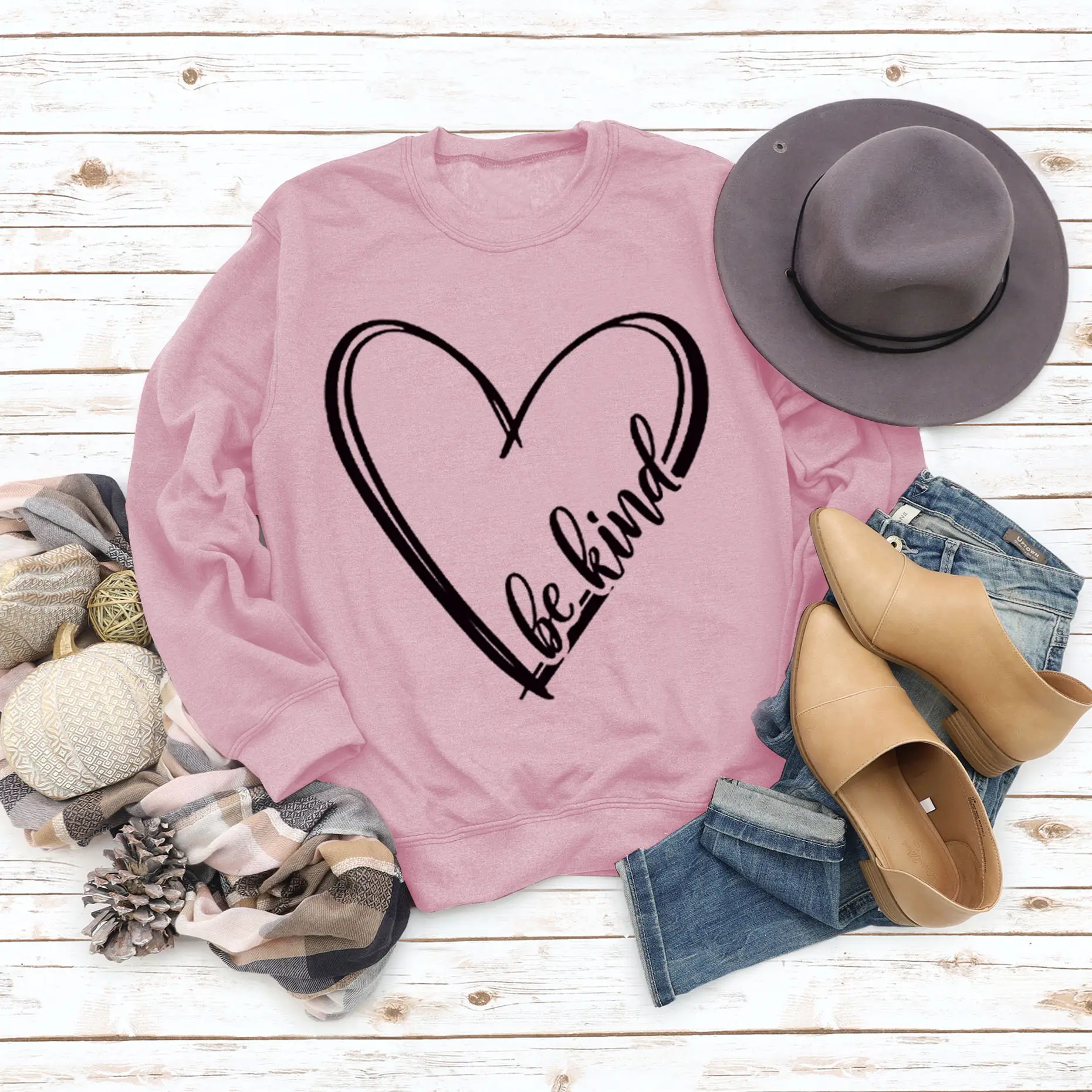 Be Kind Printed Sweater for Women Winter Grey