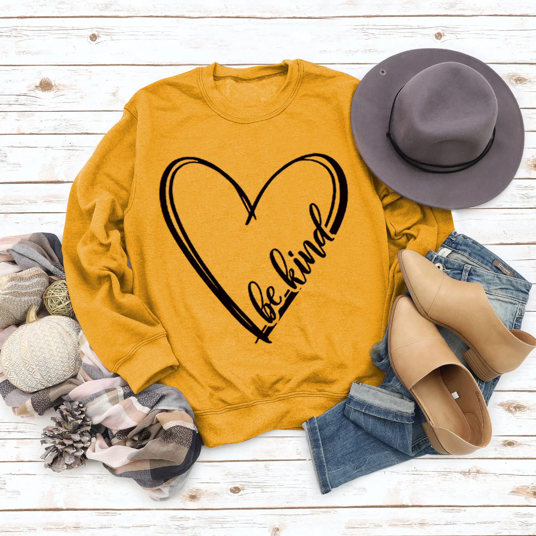 Be Kind Printed Sweater for Women Winter Grey