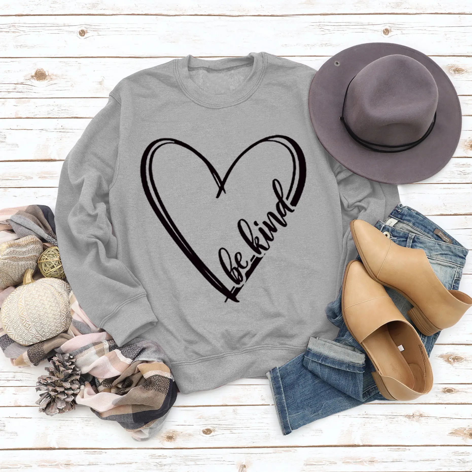 Be Kind Printed Sweater for Women Winter Grey