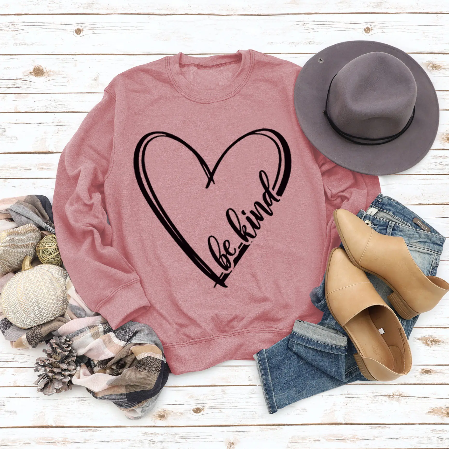 Be Kind Printed Sweater for Women Winter Grey
