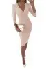 2025 V-Neck Sexy Dress Solid Color Waist-Cinching - Image 2