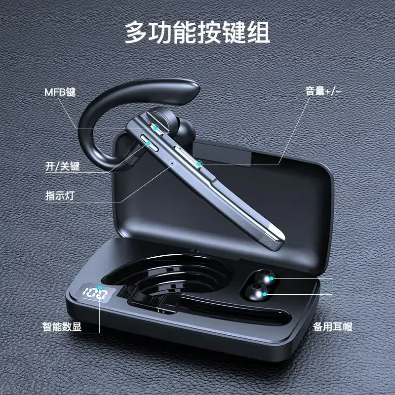 New Bluetooth Headset Wireless Hanging into Ear 5.3 Amazon Explosions Noise Reduction Sports Waterproof Digital Display Business Headset